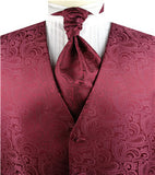 Burgundy Middle Paisley Classical Wedding Waistcoat+Cravat+Hanky