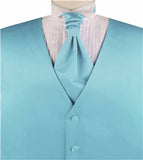 Solid Light Aqua Plain Fabric Classical Tuxedo Waistcoat+Cravat+Hanky