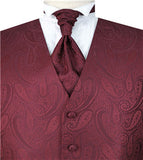 Burgundy Big Paisley Classical V-neck Vest Set