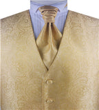 Gold Big Paisley Classical Business Vest+Cravat+Hanky