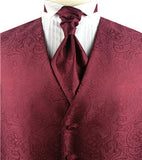 Burgundy Big Paisley Classical Business Vest+Cravat+Hanky