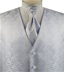 Blue&White Swirl Classical Tuxedo Handsome Waistcoat+Cravat+Hanky