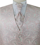 Light Pink Floral Classical Polyester and luxury Yarn Waistcoat+Cravat+Hanky