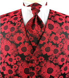 Burgundy Lurex Yarn Flower Wedding Tuxedo Waistcoat+Cravat(or Bowtie)+Hanky