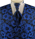 Blue Lurex Yarn Flower Wedding Waistcoat+Cravat+Hanky