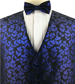 Blue Lurex Yarn Flower Classical Wedding Waistcoat+Bowtie+Hanky