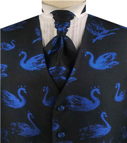 Lurex Yarn Blue Goose and Black Ground Microfiber Classical Waistcoat+Cravat+Hanky