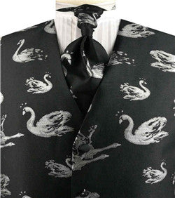 Lurex Yarn White Goose and Black Ground Microfiber Classical Waistcoat+Cravat+Hanky