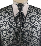 Grey Lurex Yarn Flower Wedding Tuxedo Waistcoat+Cravat+Hanky