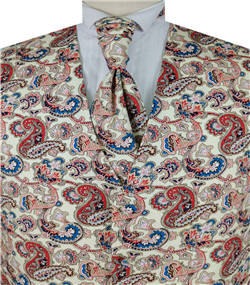 Printed Paisley Tuxedo Cotton&Poly Waistcoat+Cravat++Hanky