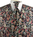 Colorful Printed Paisley Tuxedo Cotton&Poly Waistcoat+Cravat+Hanky