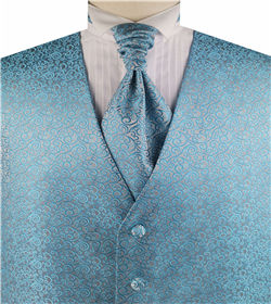 Turquoise & Grey Swirl Classical Tuxedo Handsome Waistcoat+Cravat+Hanky