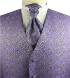 Purple Swirl Classical Tuxedo Handsome Waistcoat+Cravat+Hanky