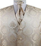 Gold  Lurex Yarn Paisley Wedding Waistcoat+Cravat+Hanky