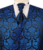 Blue Colorful  Lurex Yarn Paisley Wedding Waistcoat+Cravat+Hanky