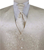 Ivory Lurex Fabric Swirl Classical Wedding Waistcoat+Cravat+Hanky