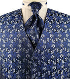 Blue Lurex Yarn Flower Classical Wedding Waistcoat+Cravat+Hanky