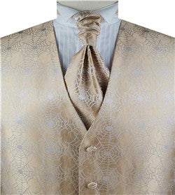 Gold Spider Web Microfiber Classical Waistcoat+Cravat+Hanky