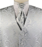 Silver  Lurex Yarn Paisley Tuxedo  Waistcoat+Cravat+Hanky