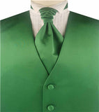 Solid Regular Green Plain Fabric Classical Tuxedo Waistcoat+Cravat+Hanky