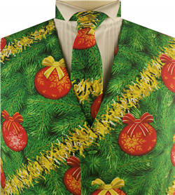 Green Leafe Christmas Polyester Printing Fabric Waistcoat+Necktie