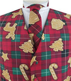 Red Chequer Ground  Christmas Polyester Printing Fabric Waistcoat+Necktie