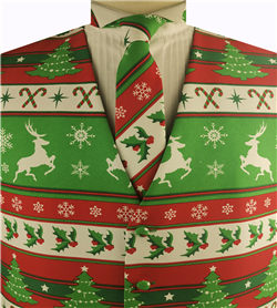 White Reindeer&Snow Polyester Printing Fabric Christmas Waistcoat+Necktie