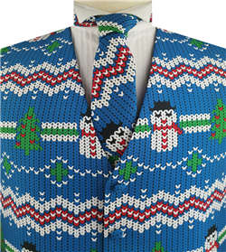 Blue Snowman Polyester Printing Fabric Christmas Waistcoat+Necktie