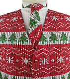 Red Snowman Polyester Printing Fabric Christmas Waistcoat+Necktie