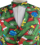 Green Ground And Red Christmas Socks Polyester Printing Fabric Waistcoat+Bowtie