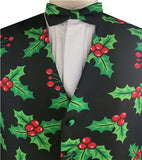 Green Leaf And Red Fruit Polyester Printing Fabric Christmas Waistcoat+Bowtie