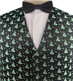 Green&black&white Christmas  Microfiber Woven Fabric Waistcoat Set