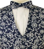 Navy  Christmas  Microfiber Woven Fabric Ship's Anchor Waistcoat Set