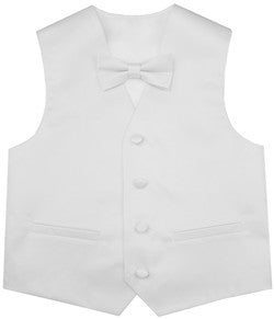 White Flower Boys Solid Waistcoat With Bowtie