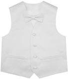 White Flower Boys Solid Waistcoat With Bowtie