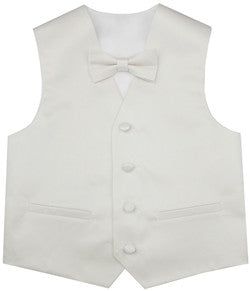 Ivory Wedding Flower Boys Solid Waistcoat With Bowtie