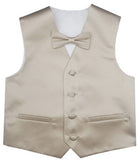 Champagne Flower Boys Solid Waistcoat With Bowtie