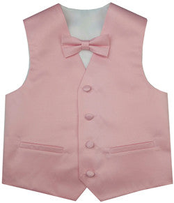 Light coral  Wedding Flower Boys Solid Waistcoat With Bowtie