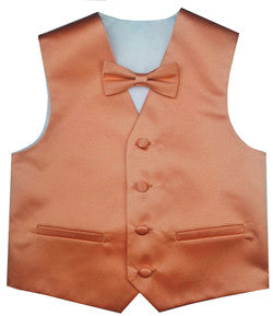 Orange Wedding Flower Boys Solid Waistcoat With Bowtie
