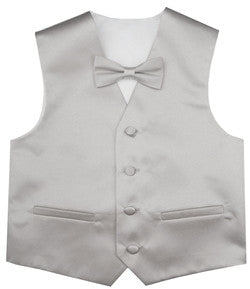 Silver champagne Flower Boys Solid Waistcoat With Bowtie