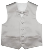 Silver champagne Flower Boys Solid Waistcoat With Bowtie