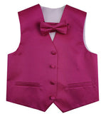 Fuschia Wedding Flower Boys Solid Waistcoat With Bowtie