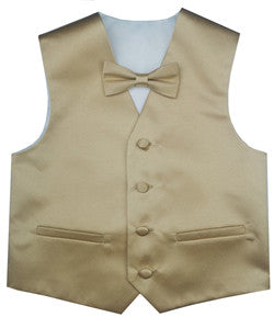 Gold Wedding Flower Boys Solid Waistcoat With Bowtie