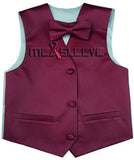 Burgundy  Flower Boys Solid Waistcoat With Bowtie