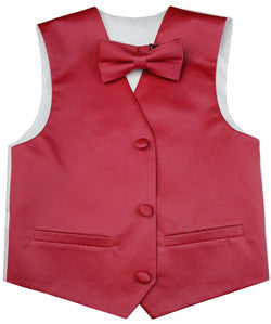 Suzuki red Flower Boys Solid Waistcoat With Bowtie