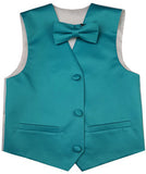 Turquoise Flower Boys Solid Waistcoat With Bowtie