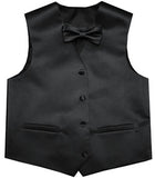 Black Wedding Flower Boys Solid Waistcoat With Bowtie