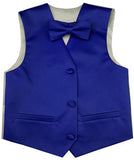 Deep Blue Flower Boys Solid Waistcoat With Bowtie