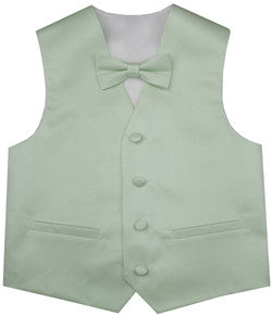 Light green  Wedding Flower Boys Solid Waistcoat With Bowtie