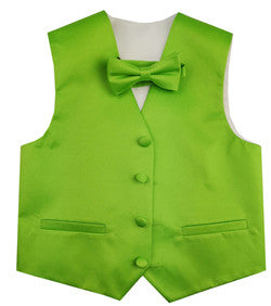 Fluorescent green Wedding Flower Boys Solid Waistcoat With Bowtie